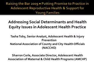 Addressing Social Determinants and Health Equity Issues in Adolescent Health Practice