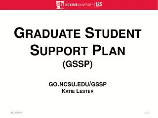 Graduate Student Support Plan (GSSP) go.ncsu/ gssp Katie Lester
