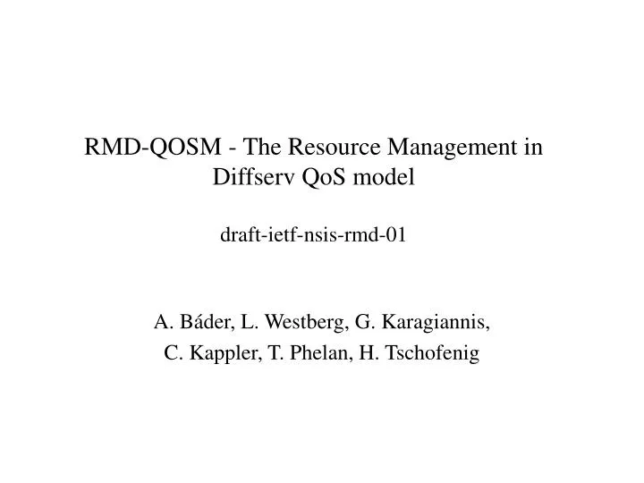 rmd qosm the resource management in diffserv qos model draft ietf nsis rmd 01