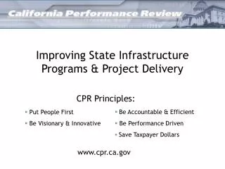 Improving State Infrastructure Programs &amp; Project Delivery