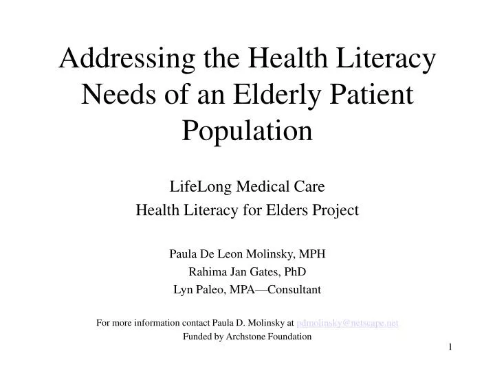 addressing the health literacy needs of an elderly patient population