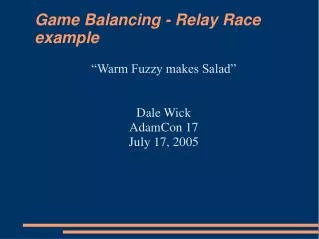 Game Balancing - Relay Race example