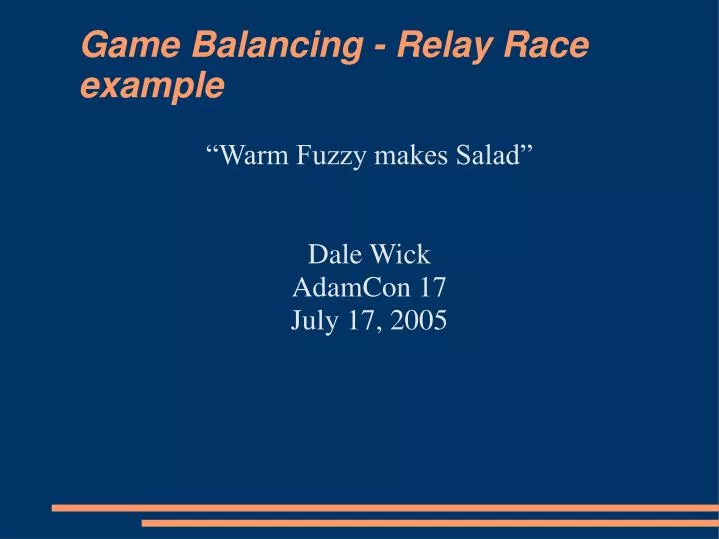 game balancing relay race example