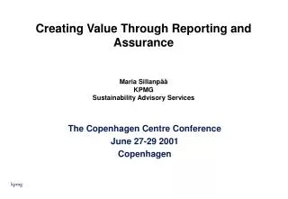 creating value through reporting and assurance maria sillanp kpmg sustainability advisory services