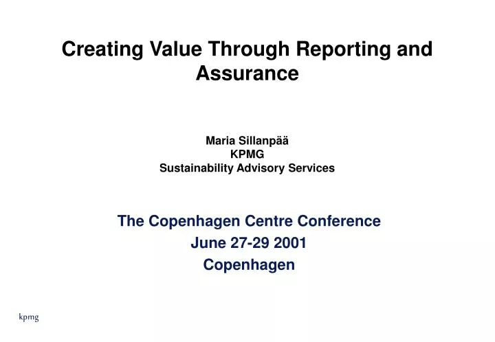 creating value through reporting and assurance maria sillanp kpmg sustainability advisory services