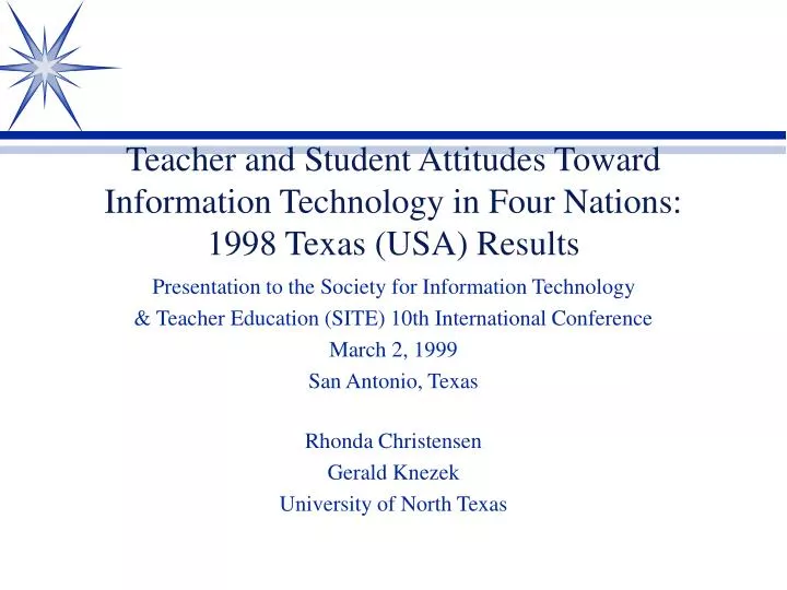 teacher and student attitudes toward information technology in four nations 1998 texas usa results
