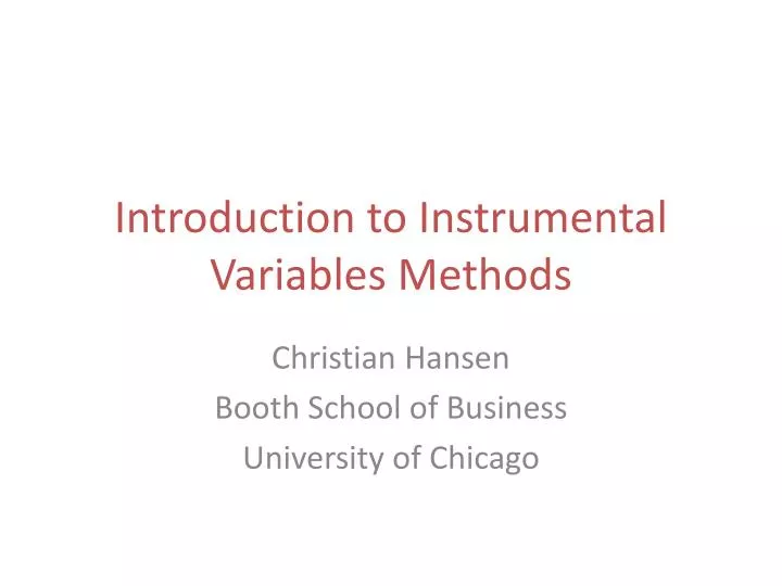 introduction to instrumental variables methods