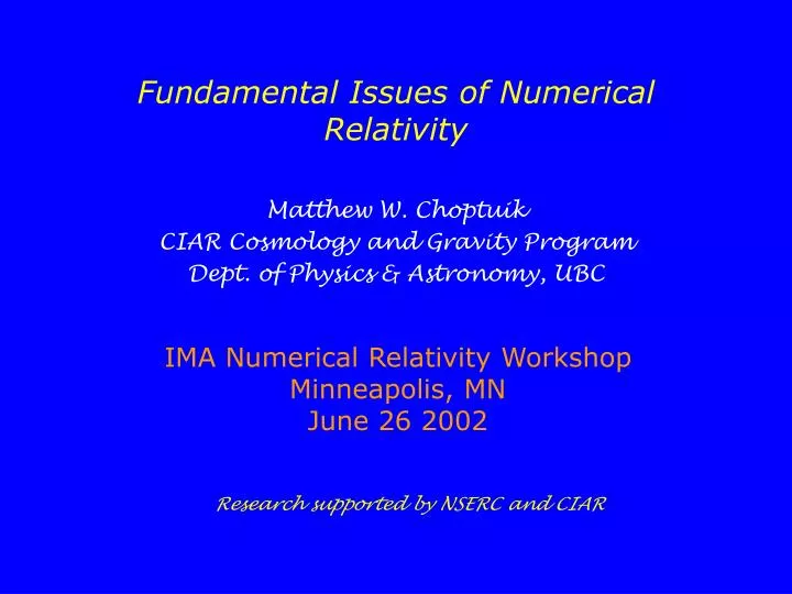fundamental issues of numerical relativity