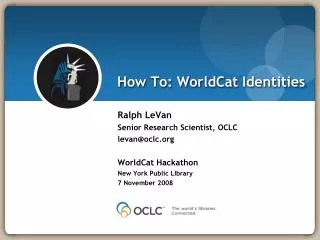 How To: WorldCat Identities