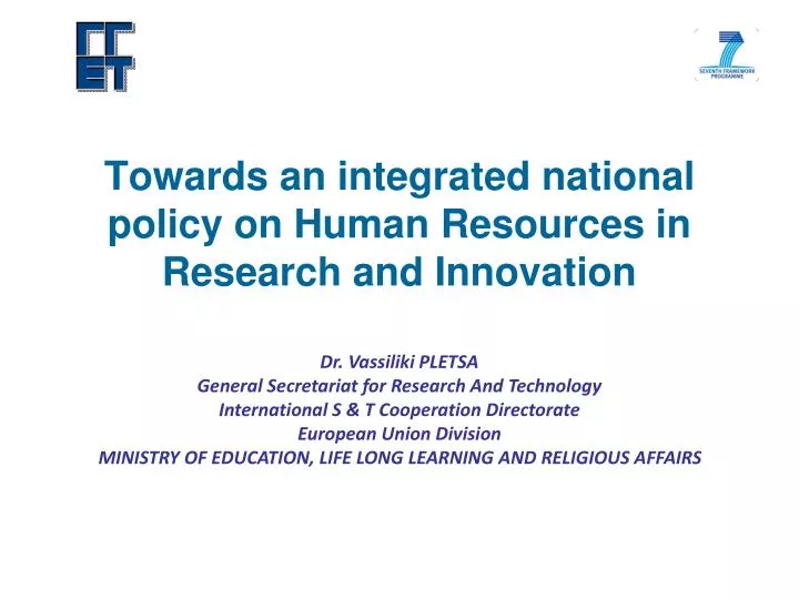 towards an integrated national policy on human resources in research and innovation