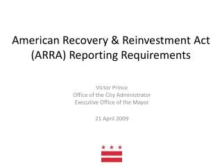 American Recovery &amp; Reinvestment Act (ARRA) Reporting Requirements