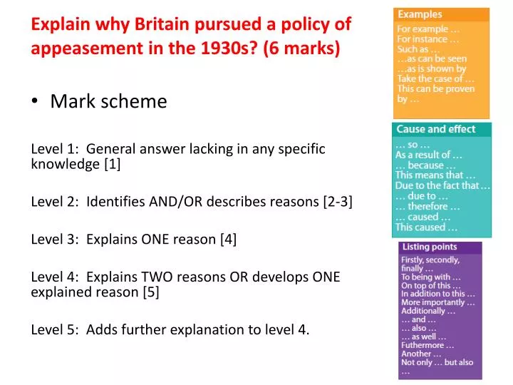 explain why britain pursued a policy of appeasement in the 1930s 6 marks