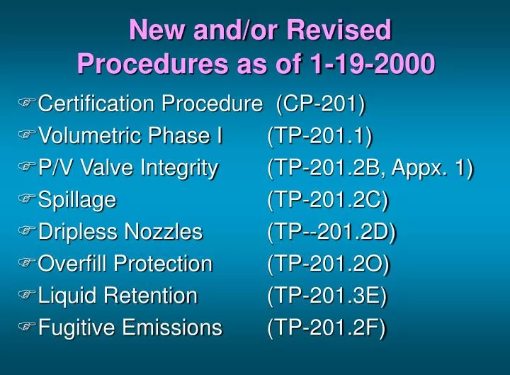 new and or revised procedures as of 1 19 2000