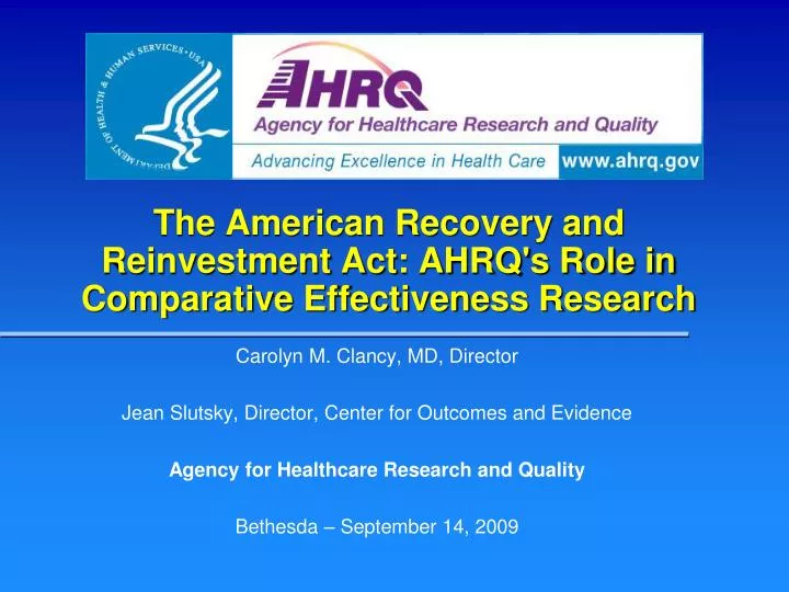 the american recovery and reinvestment act ahrq s role in comparative effectiveness research