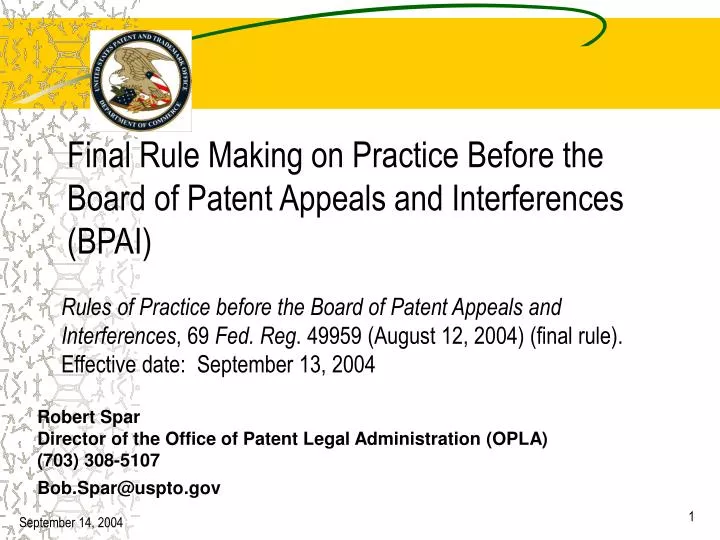 final rule making on practice before the board of patent appeals and interferences bpai