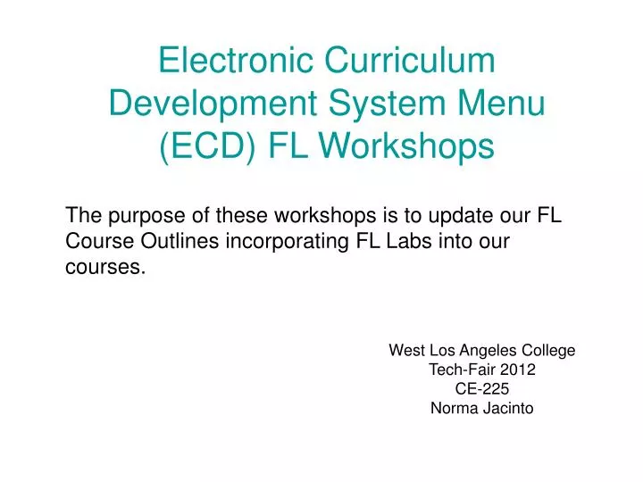 electronic curriculum development system menu ecd fl workshops