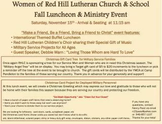 Women of Red Hill Lutheran Church &amp; School Fall Luncheon &amp; Ministry Event