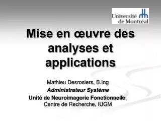 mise en uvre des analyses et applications