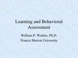 Learning and Behavioral Assessment