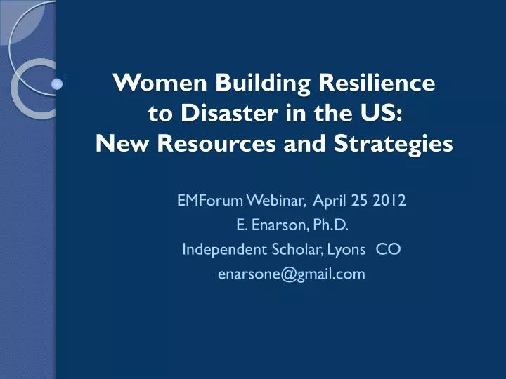 women building resilience to disaster in the us new resources and strategies