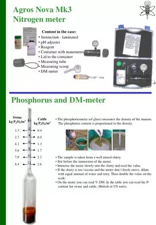 Content in the case: Instruction - laminated pH-adjuster Reagent Container with manometer