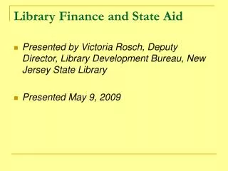 Library Finance and State Aid
