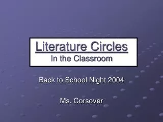 Literature Circles In the Classroom