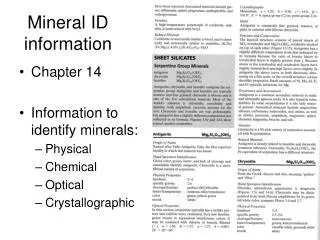 Mineral ID information