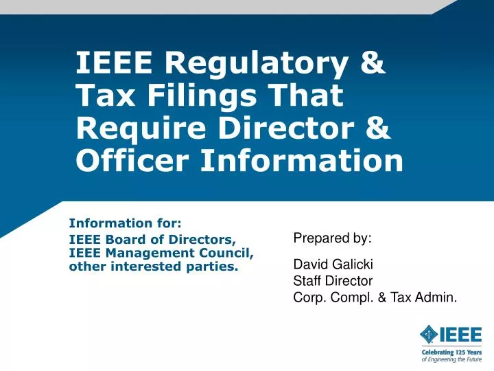 ieee regulatory tax filings that require director officer information
