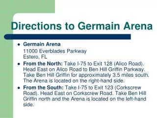 Directions to Germain Arena