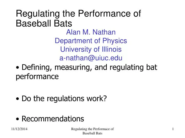 regulating the performance of baseball bats