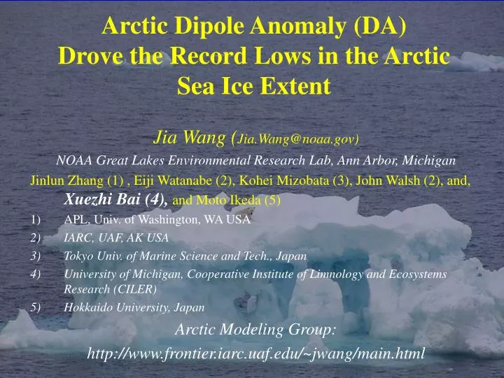 arctic dipole anomaly da drove the record lows in the arctic sea ice extent