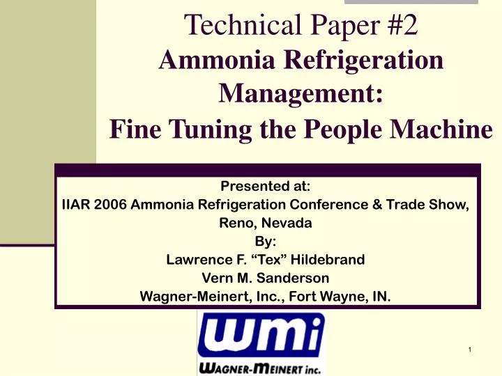 technical paper 2 ammonia refrigeration management fine tuning the people machine