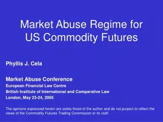 Market Abuse Regime for US Commodity Futures