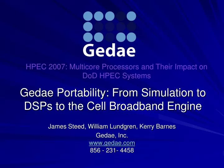 gedae portability from simulation to dsps to the cell broadband engine