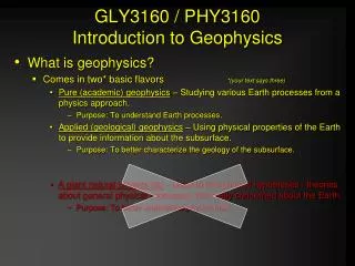 GLY3160 / PHY3160 Introduction to Geophysics