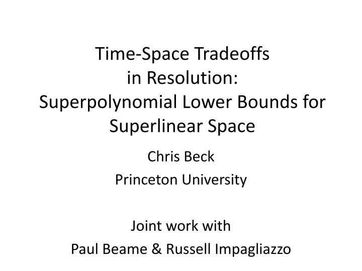 time space tradeoffs in resolution superpolynomial lower bounds for superlinear space