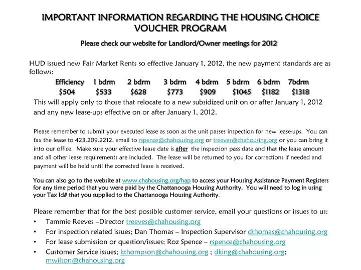 important information regarding the housing choice voucher program