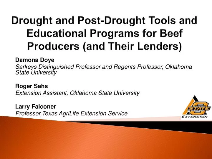 drought and post drought tools and educational programs for beef producers and their lenders