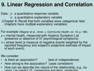 9. Linear Regression and Correlation