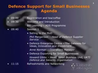 Defence Support for Small Businesses Agenda