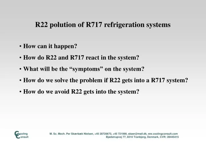 r22 polution of r717 refrigeration systems