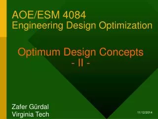 AOE/ESM 4084 Engineering Design Optimization