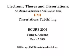 Electronic Theses and Dissertations: An Online Submission Application from