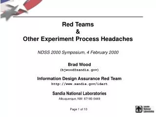 Red Teams &amp; Other Experiment Process Headaches NDSS 2000 Symposium, 4 February 2000