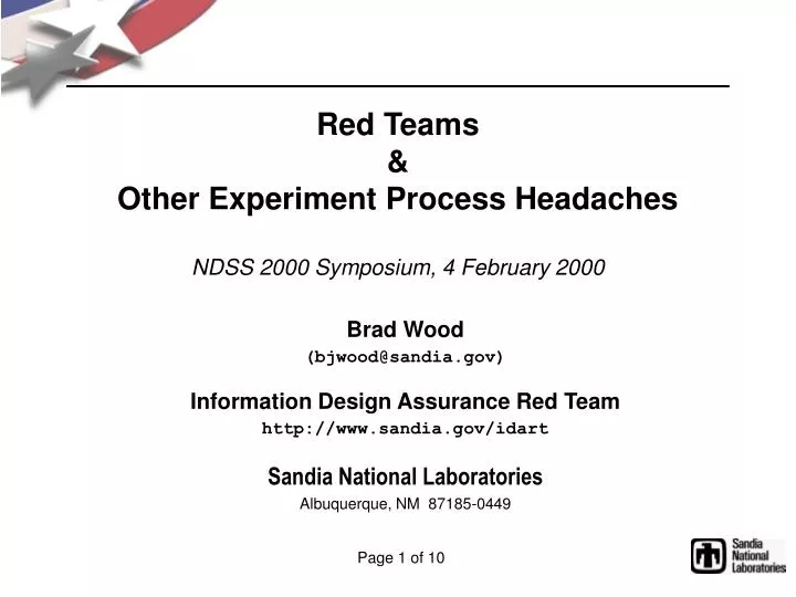 red teams other experiment process headaches ndss 2000 symposium 4 february 2000