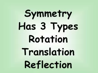 Symmetry Has 3 Types Rotation Translation Reflection