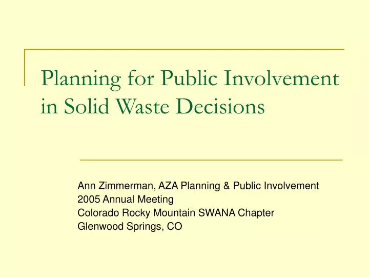 planning for public involvement in solid waste decisions