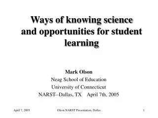 Ways of knowing science and opportunities for student learning