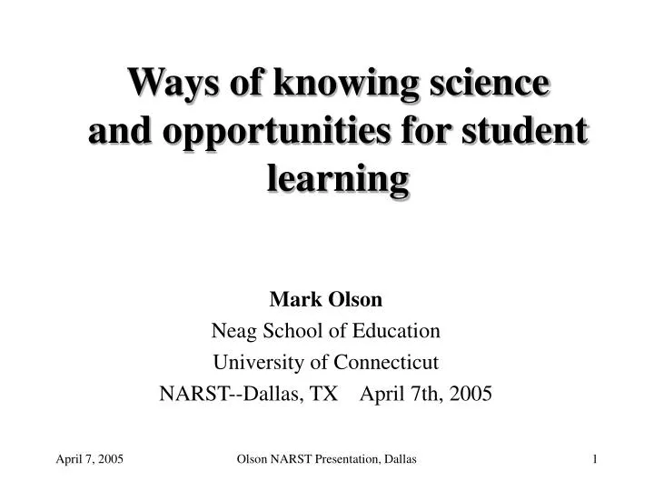 ways of knowing science and opportunities for student learning